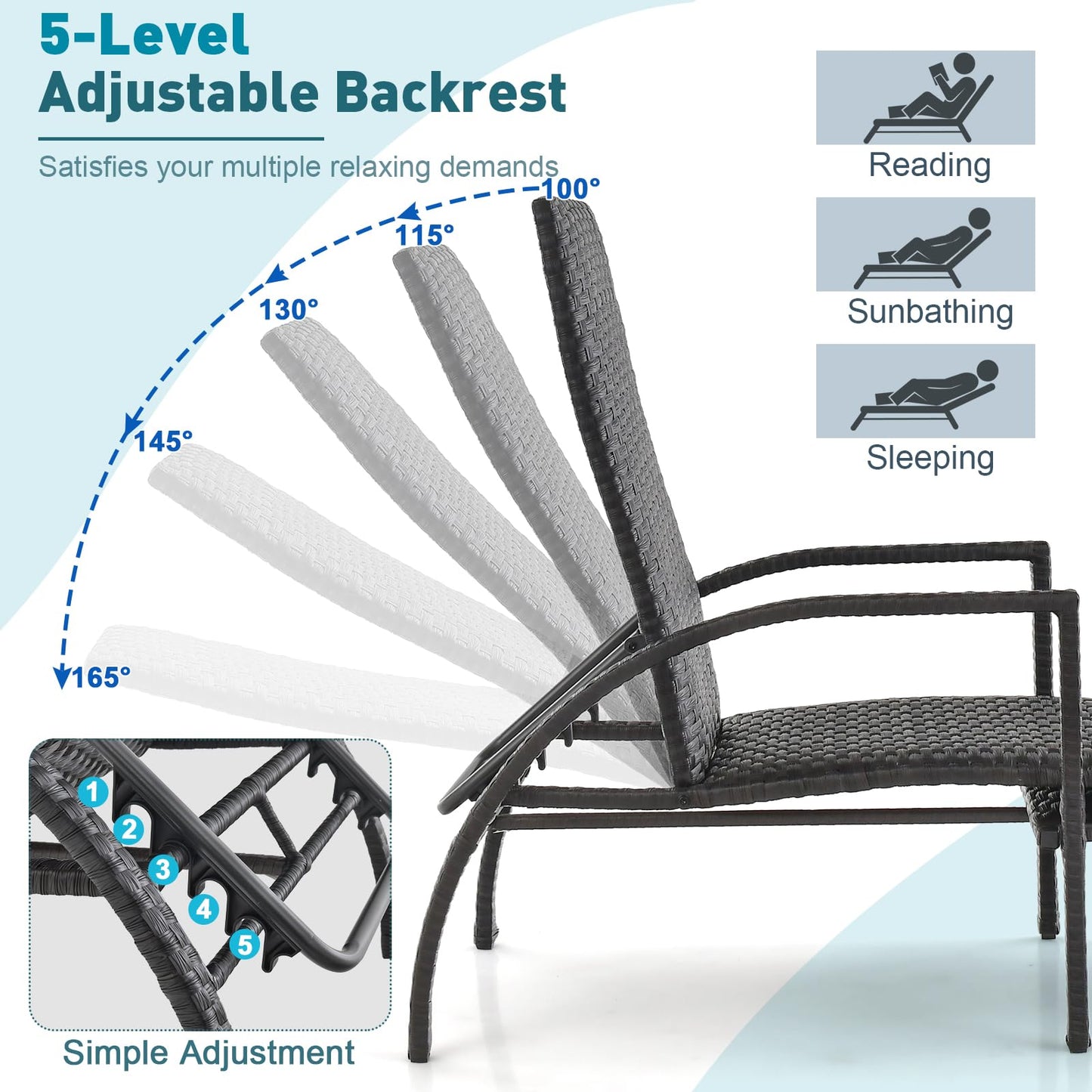 Tangkula Patio Chaise Lounge, Outdoor Rattan Lounge Chair with Retractable Ottoman - NP10986BN