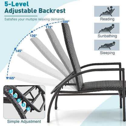Tangkula Patio Chaise Lounge, Outdoor Rattan Lounge Chair with Retractable Ottoman - NP10986BN