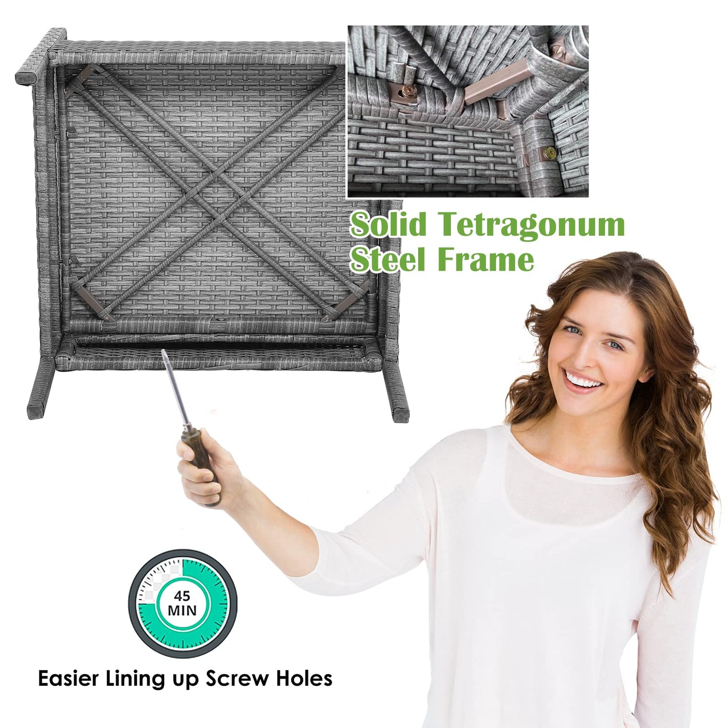 Tangkula Outdoor Wicker Sofa Set W/Seat Cushions, Heavy-Duty Steel Frame, Garden - HW68940