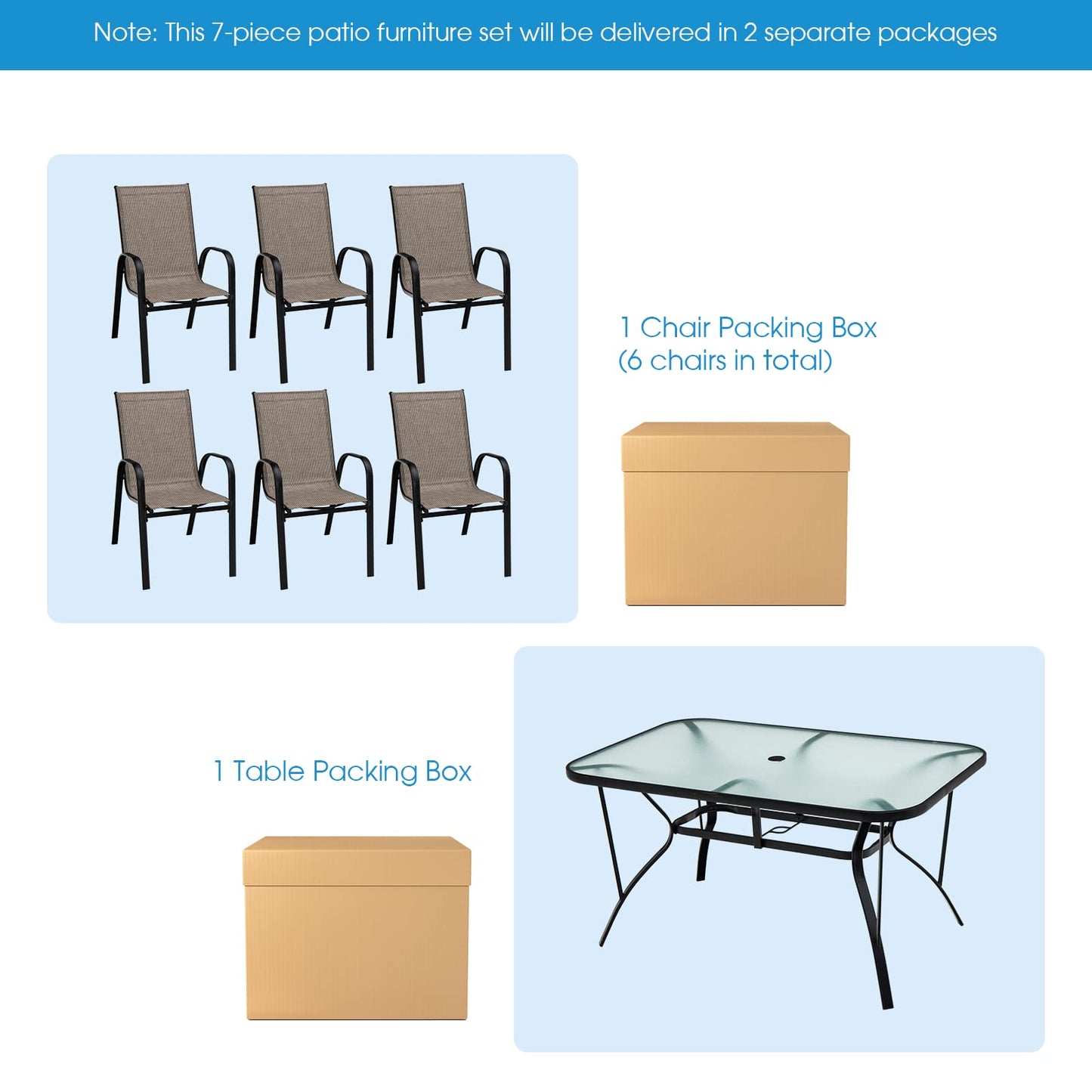 Tangkula Outdoor Furniture Set with 6 Stackable Armchairs & Dining Table - NP10407+