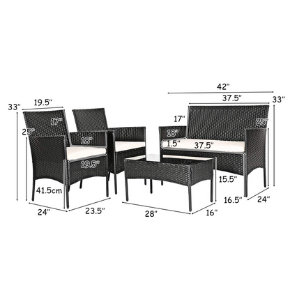Tangkula Patio Furniture Set, Outdoor Wicker Conversation Set with Tempered Glass Coffee Table - HW65357