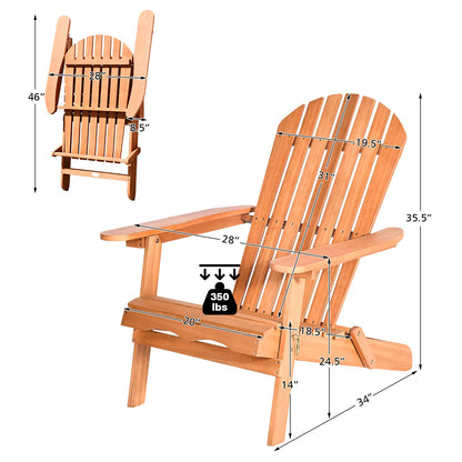 Tangkula Folding Adirondack Chair,  Lounger Chair for Patio Porch Deck Poolside and Backyard - HW63703