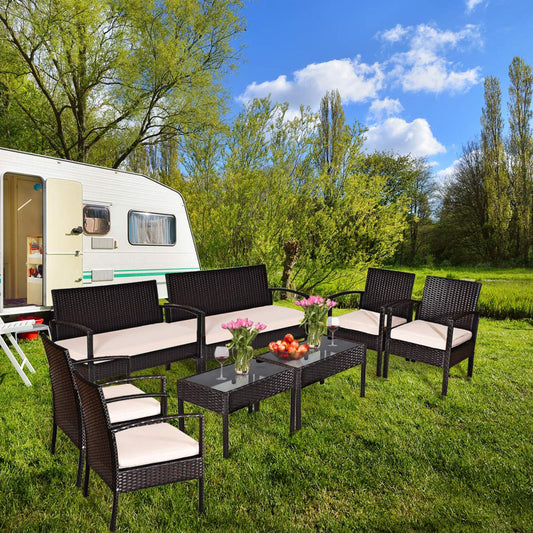 Tangkula 4 PCS/8 PCS Patio Furniture Sets, Rattan Chair Wicker Set, Outdoor Bistro Sets - HW68722