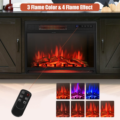 Tangkula Fireplace TV Stand for TVs Up to 65 Inch, Fireplace Media Console Table with Barn Doors, Electric Heater with Adjustable Brightness & Remote - HV10085BK+FP10047US