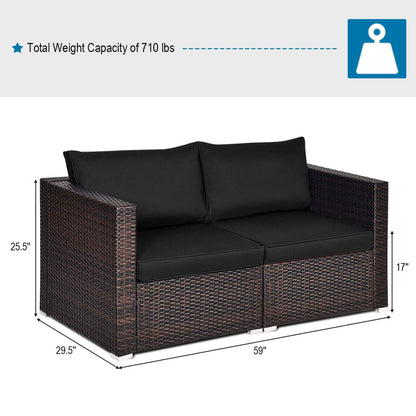 Tangkula Wicker Loveseat 2 Piece, Patio Furniture Couch with Removable Cushions - HW66869BK+