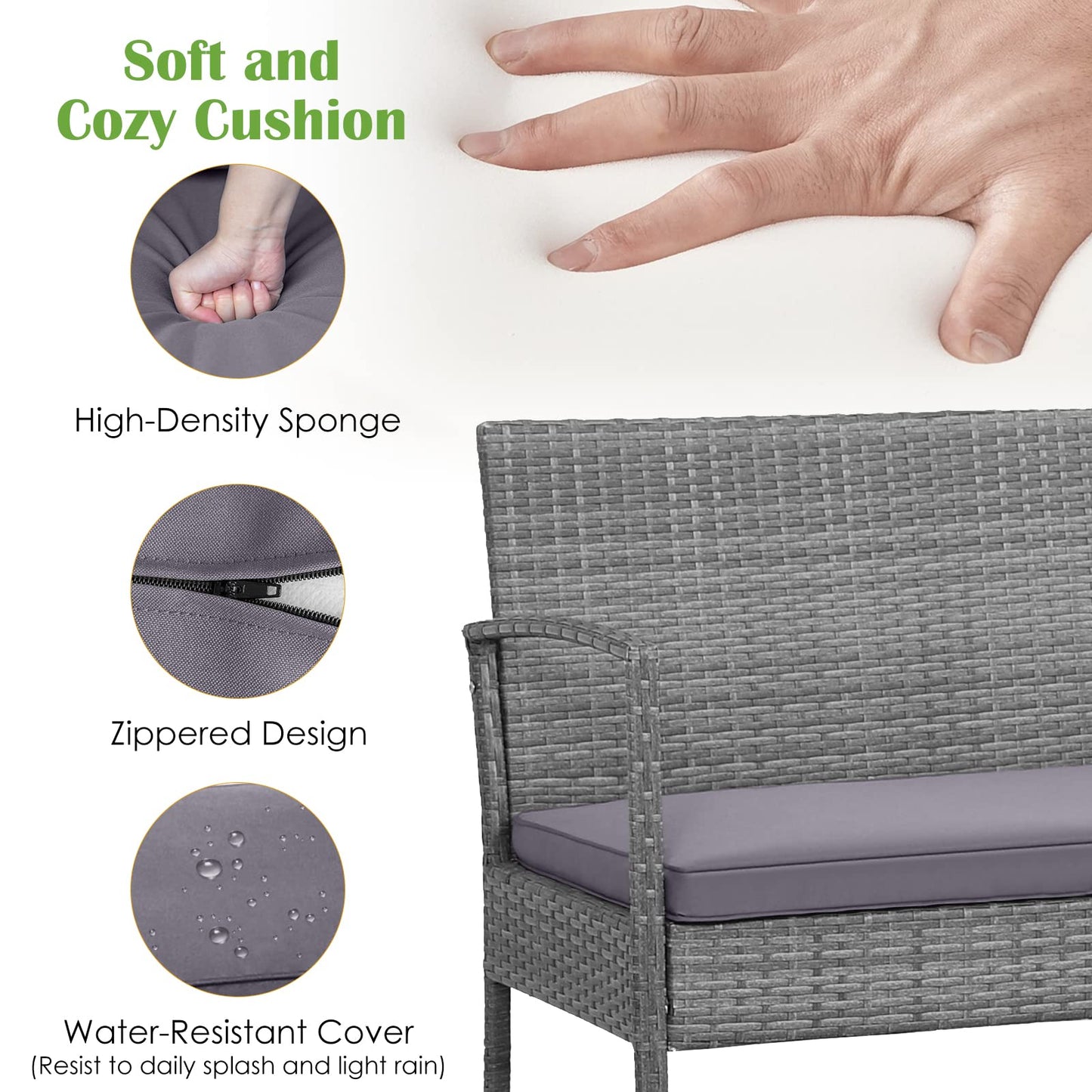 Tangkula Outdoor Wicker Sofa Set W/Seat Cushions, Heavy-Duty Steel Frame, Garden - HW68940