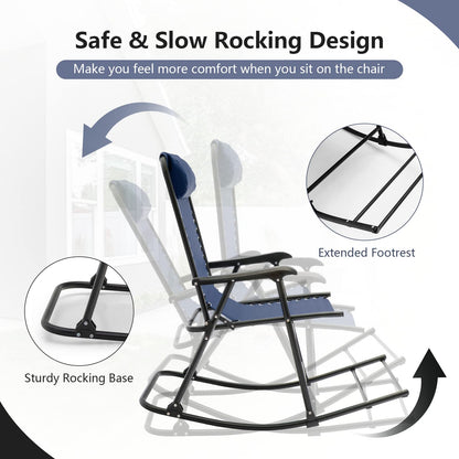 Tangkula Outdoor Folding Rocking Chair, No Assembly Required, Foldable Rocker Recliner with Headrest - OP3564BL
