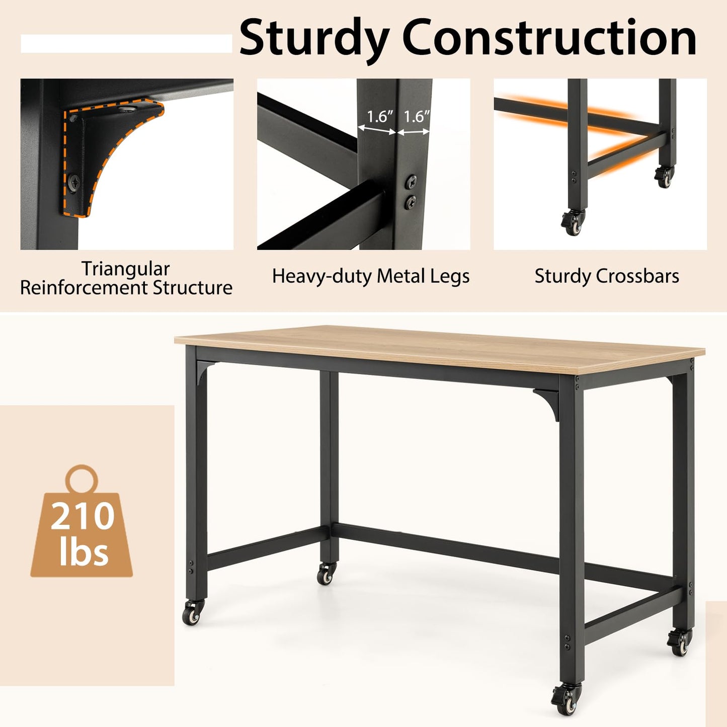 Tangkula Mobile Computer Desk, Simple Style Rolling Home Office Desk Study Table Writing Desk - CB10481NA