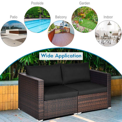 Tangkula Wicker Loveseat 2 Piece, Patio Furniture Couch with Removable Cushions - HW66869BK+