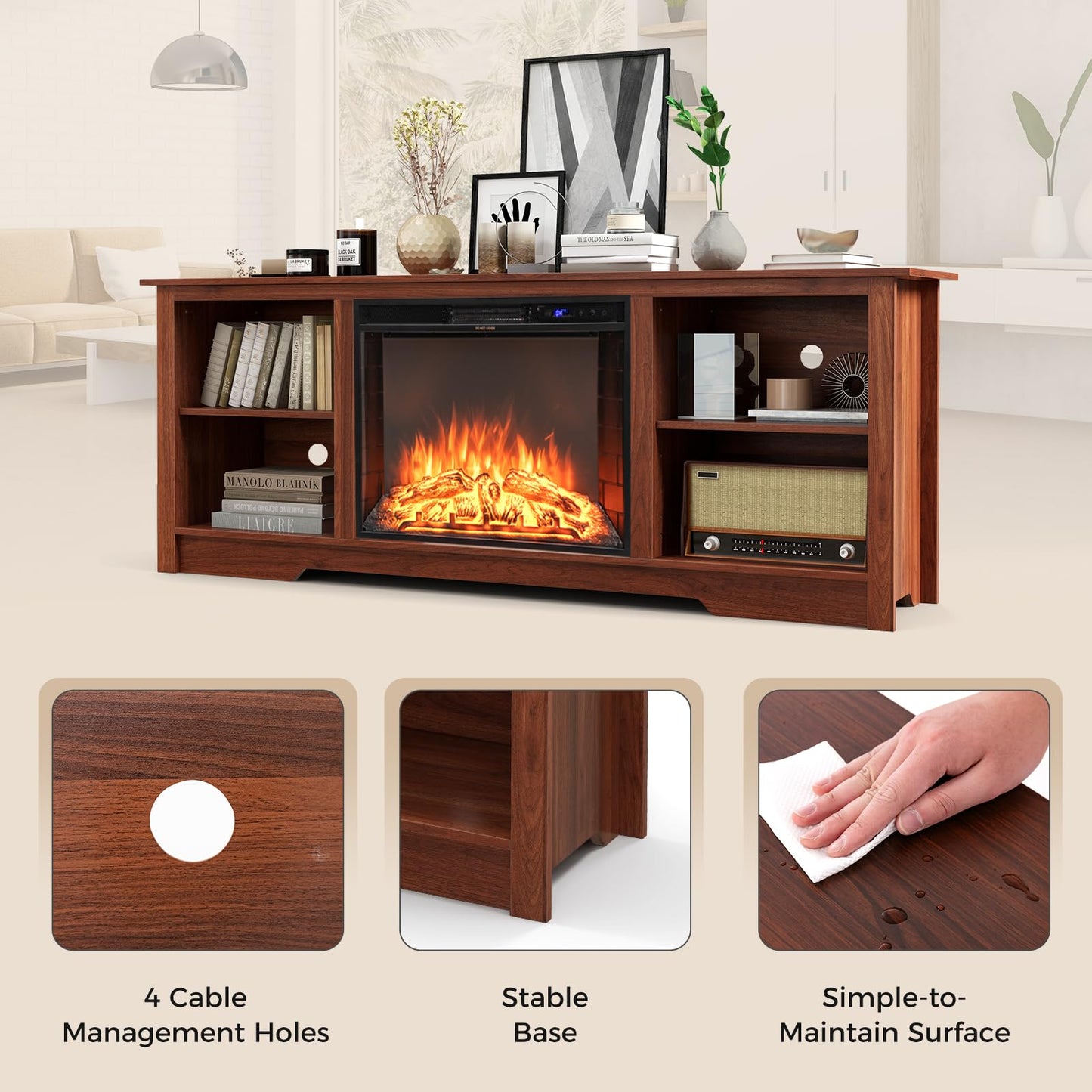 Tangkula Fireplace TV Stand for 75 Inches TV - HV10501CF+FP10378US