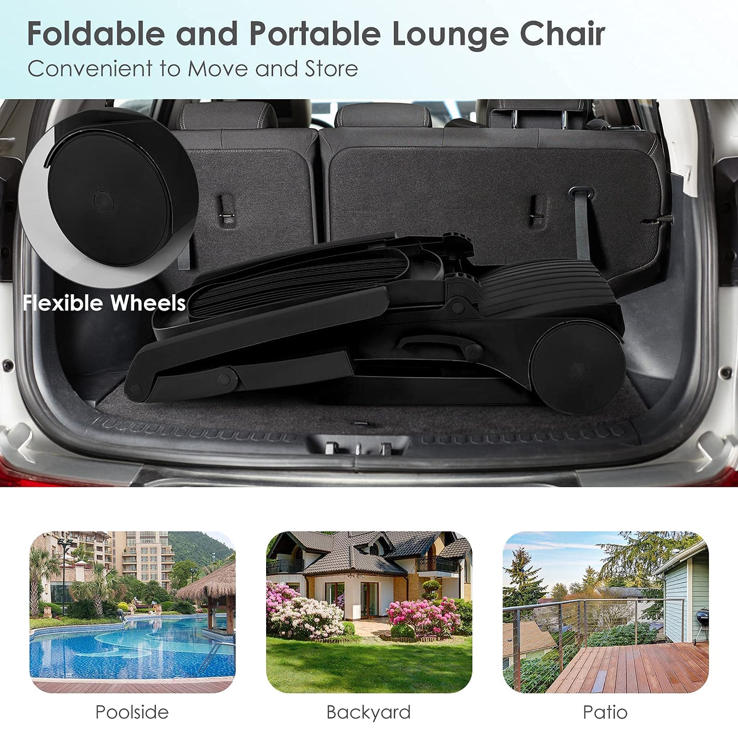 Tangkula Outdoor Chaise Lounge Chair, 5-Position Adjustable Recliner with Storage Box and Flexible Wheels - OP70717BK