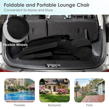 Tangkula Outdoor Chaise Lounge Chair, 5-Position Adjustable Recliner with Storage Box and Flexible Wheels - OP70717BK