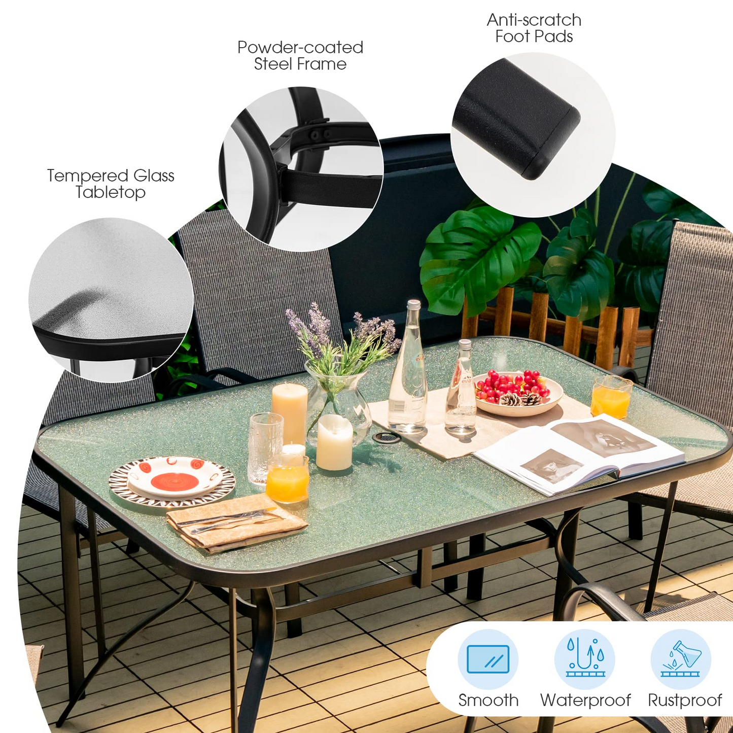 Tangkula Outdoor Furniture Set with 6 Stackable Armchairs & Dining Table - NP10407+