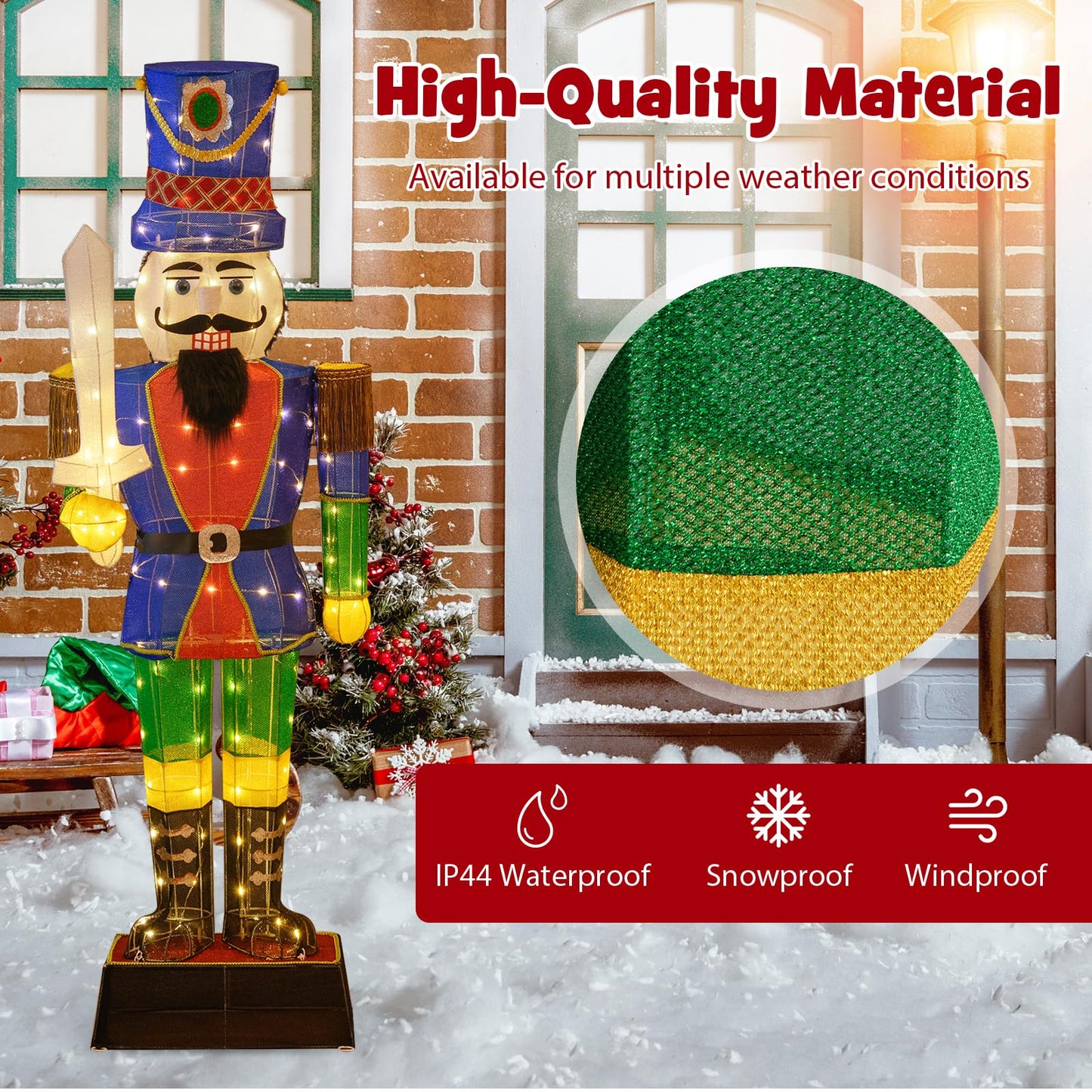 Tangkula 6 FT Christmas Lighted Nutcracker with Sword, 3D Christmas Lighted Soldier with 110 LED Lights - CM24898US