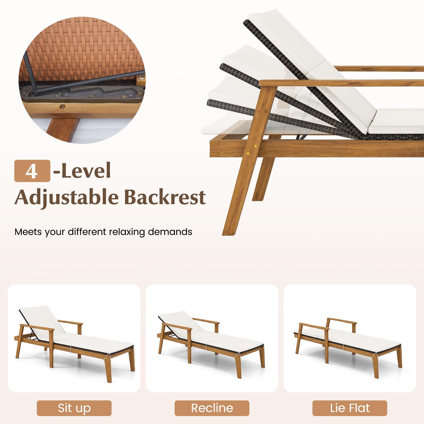 Tangkula Outdoor Chaise Lounge Chair Set, Rattan Patio Chaise with Armrests & 4-Level Backrest - HW72138-2
