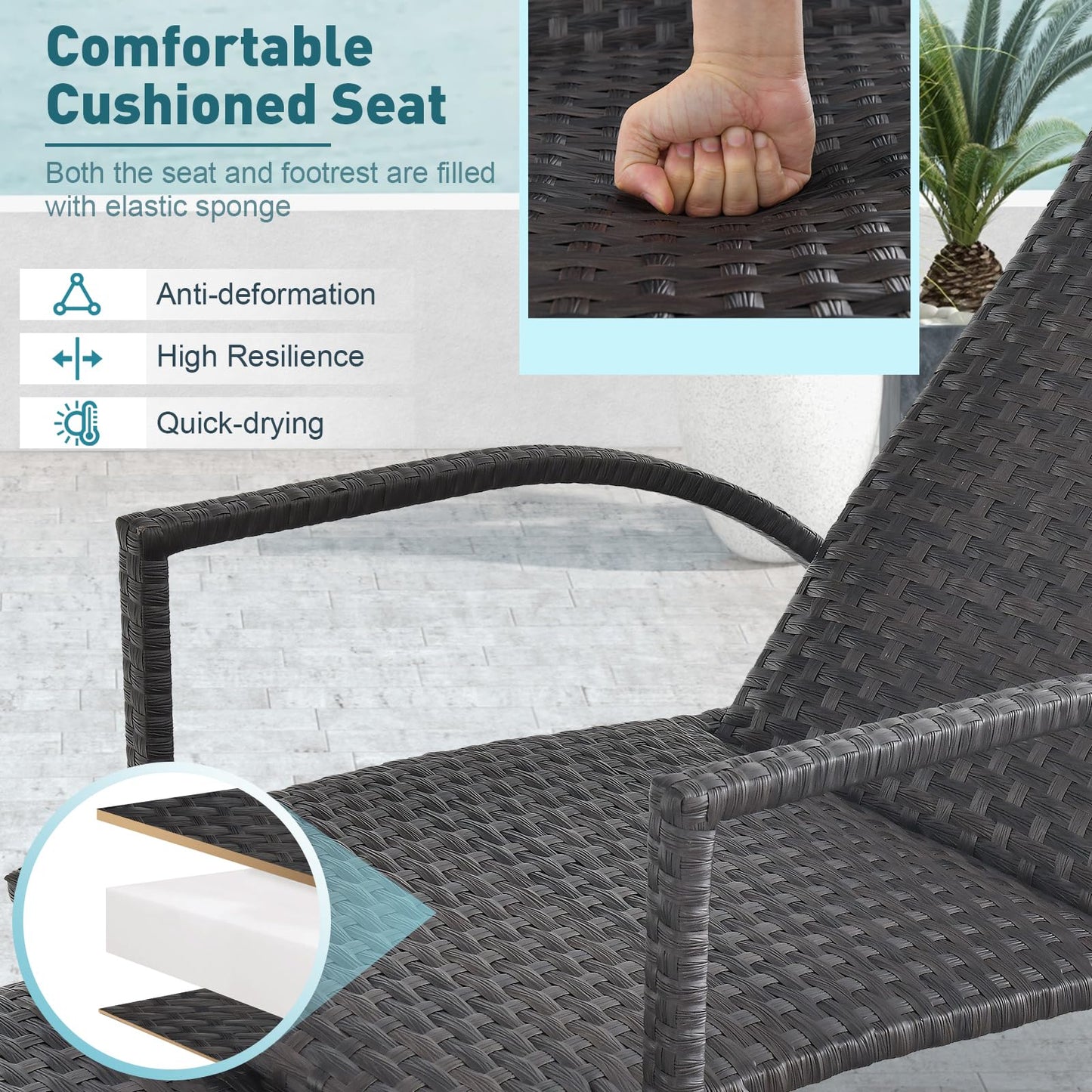 Tangkula Patio Chaise Lounge, Outdoor Rattan Lounge Chair with Retractable Ottoman - NP10986BN