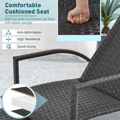 Tangkula Patio Chaise Lounge, Outdoor Rattan Lounge Chair with Retractable Ottoman - NP10986BN