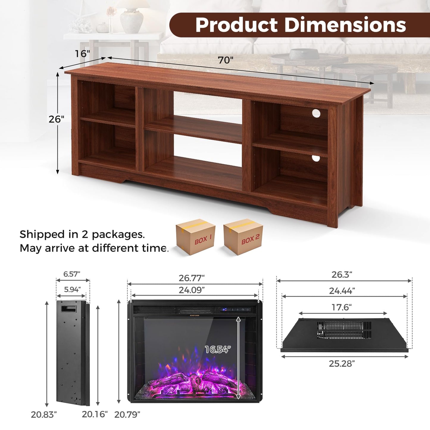 Tangkula Fireplace TV Stand for 75 Inches TV - HV10501CF+FP10378US