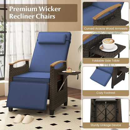 Tangkula Patio Wicker Recliner Chair, Rattan Lounge Chair w/Adjustable Backrest & Footrest - HW72339NY