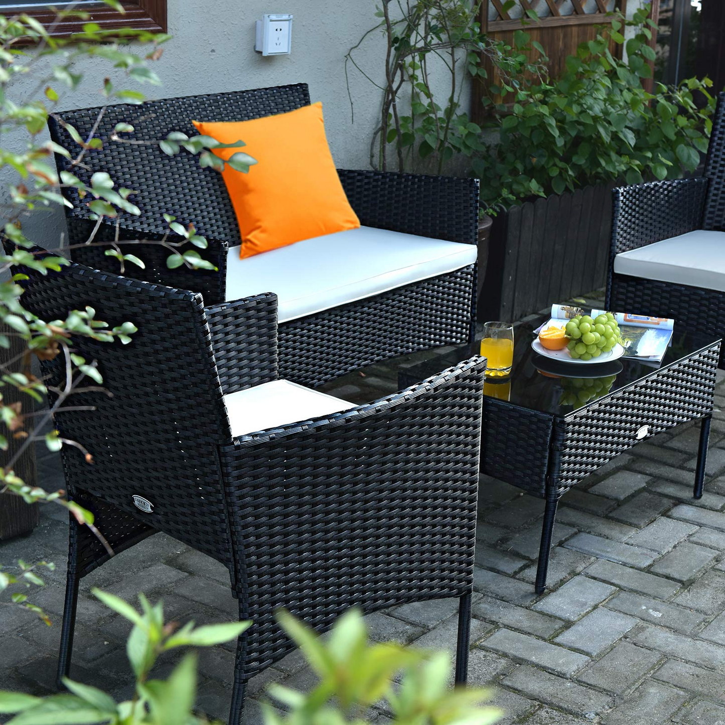 Tangkula Patio Furniture Set, Outdoor Wicker Conversation Set with Tempered Glass Coffee Table - HW65357