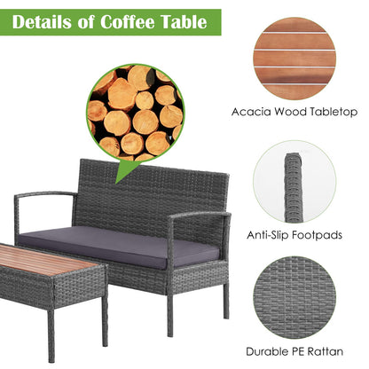 Tangkula Outdoor Wicker Sofa Set W/Seat Cushions, Heavy-Duty Steel Frame, Garden - HW68940