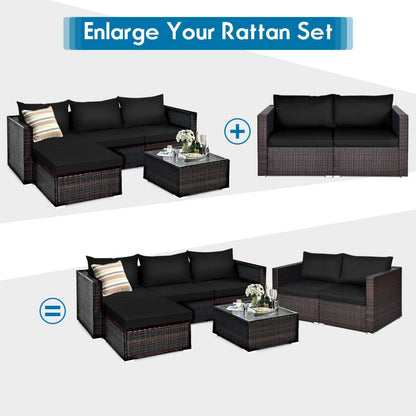 Tangkula Wicker Loveseat 2 Piece, Patio Furniture Couch with Removable Cushions - HW66869BK+