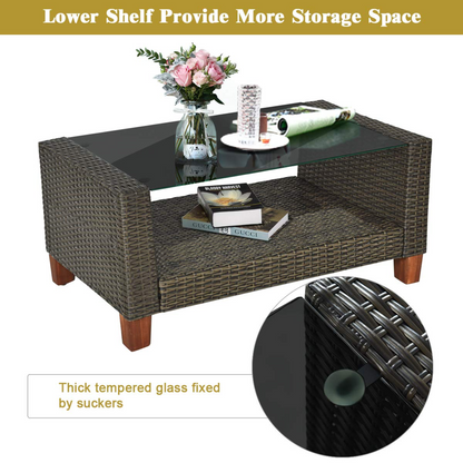 Tangkula 4-Piece Patio Rattan Furniture Set, Outdoor Wicker Conversation Set - HW64145+