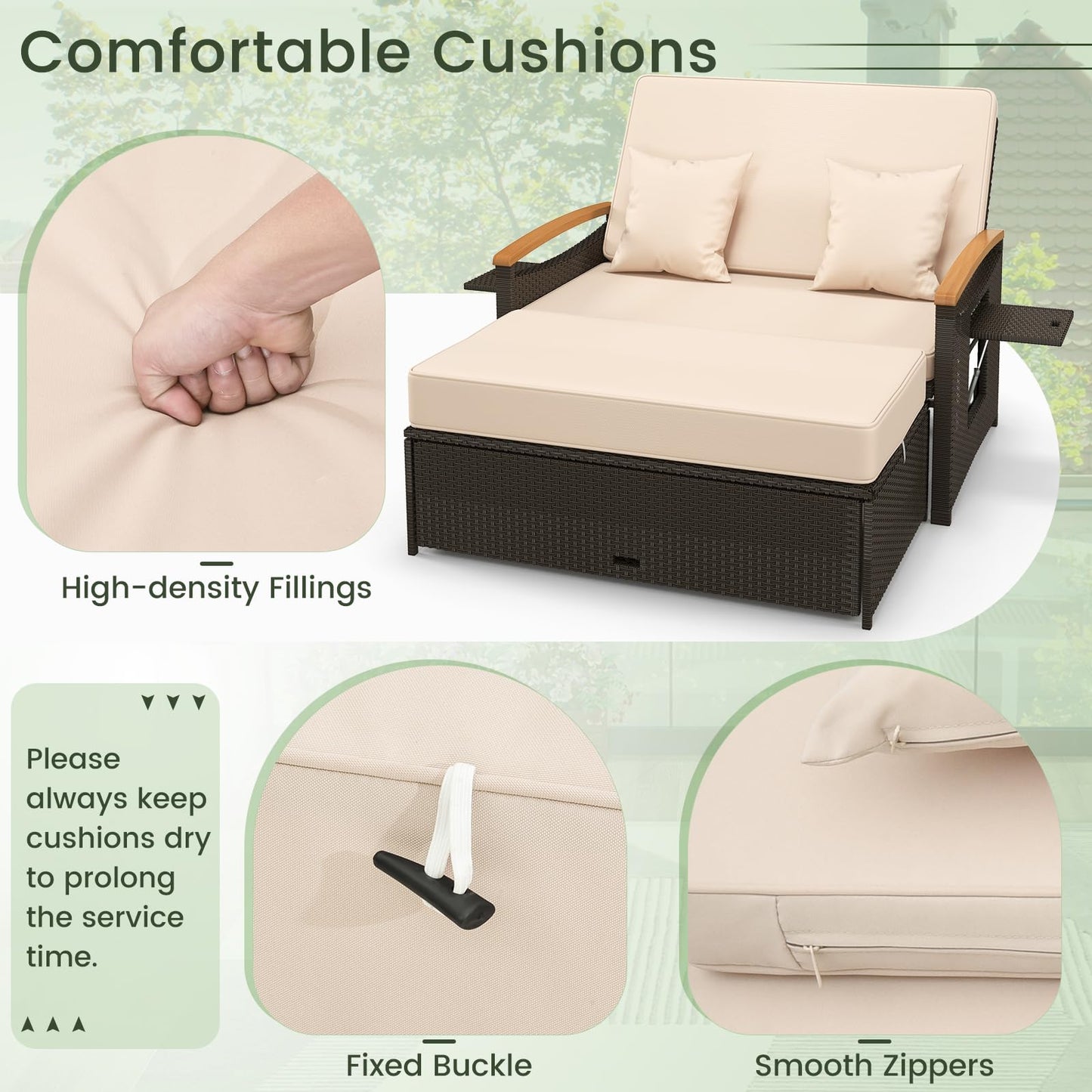 Tangkula Patio Rattan Daybed Set with Cushioned Loveseat and Storage Ottoman - HW71627BN+