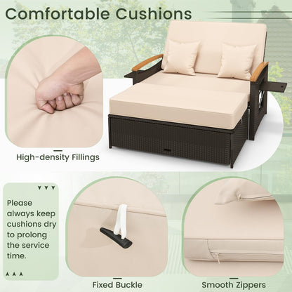 Tangkula Patio Rattan Daybed Set with Cushioned Loveseat and Storage Ottoman - HW71627BN+