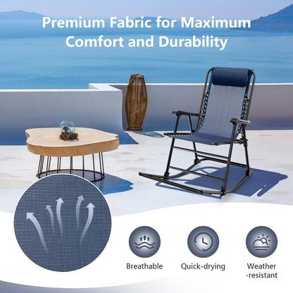 Tangkula Outdoor Folding Rocking Chair, No Assembly Required, Foldable Rocker Recliner with Headrest - OP3564BL