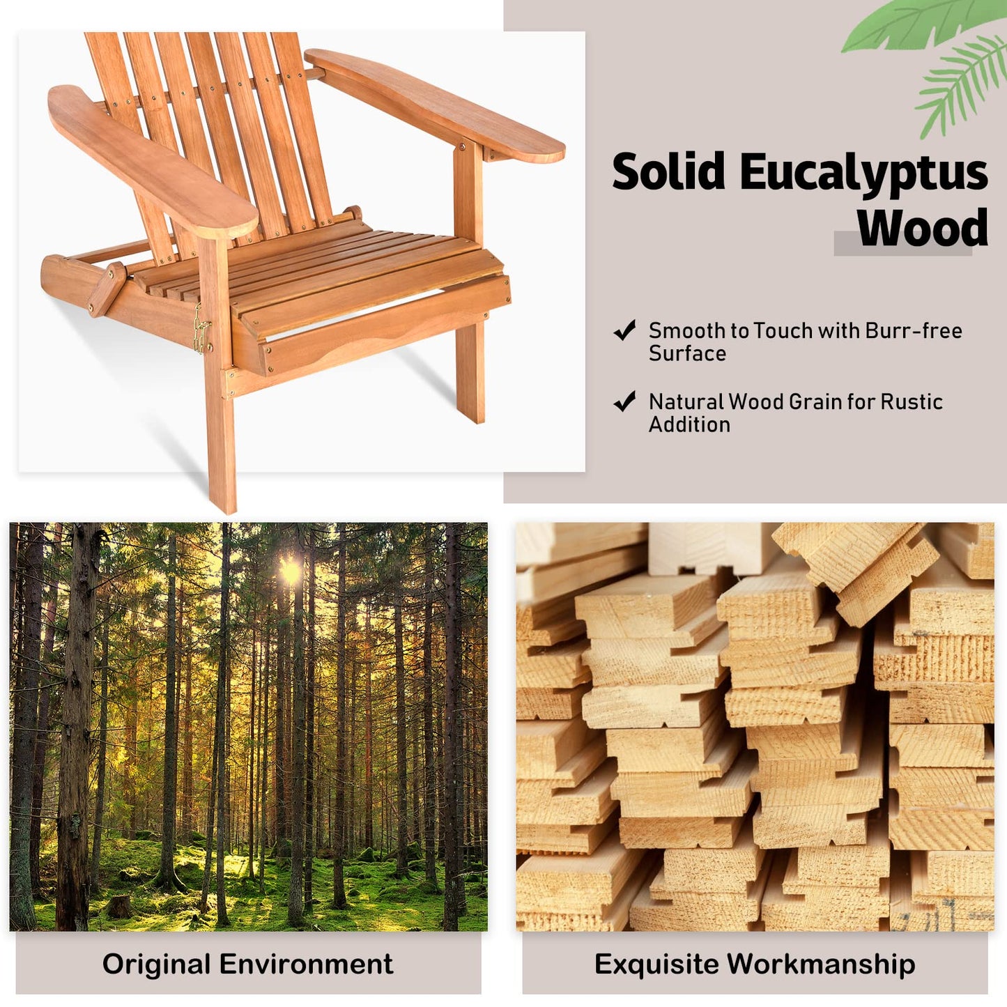 Tangkula Folding Adirondack Chair,  Lounger Chair for Patio Porch Deck Poolside and Backyard - HW63703