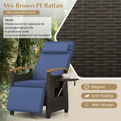 Tangkula Patio Wicker Recliner Chair, Rattan Lounge Chair w/Adjustable Backrest & Footrest - HW72339NY