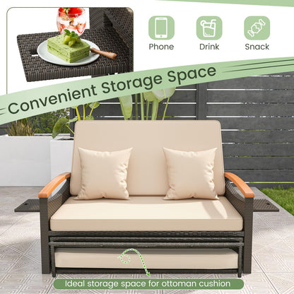 Tangkula Patio Rattan Daybed Set with Cushioned Loveseat and Storage Ottoman - HW71627BN+
