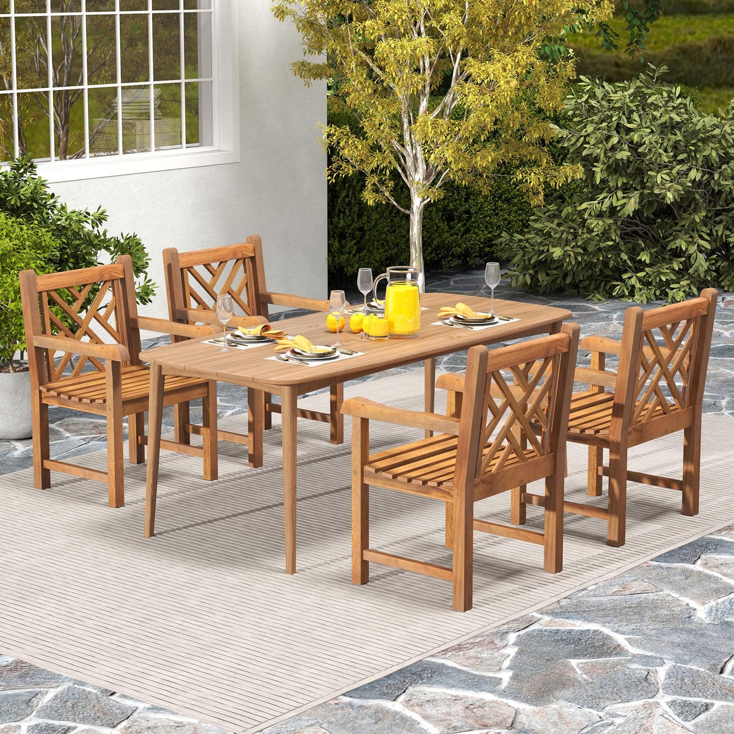 Tangkula Teak Wood Patio Dining Chair - 2*JV12157