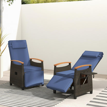 Tangkula Patio Wicker Recliner Chair, Rattan Lounge Chair w/Adjustable Backrest & Footrest - HW72339NY