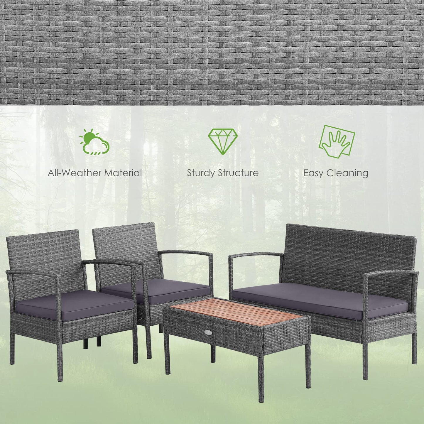 Tangkula Outdoor Wicker Sofa Set W/Seat Cushions, Heavy-Duty Steel Frame, Garden - HW68940