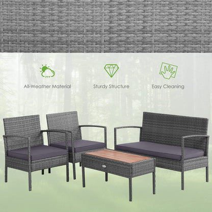 Tangkula Outdoor Wicker Sofa Set W/Seat Cushions, Heavy-Duty Steel Frame, Garden - HW68940