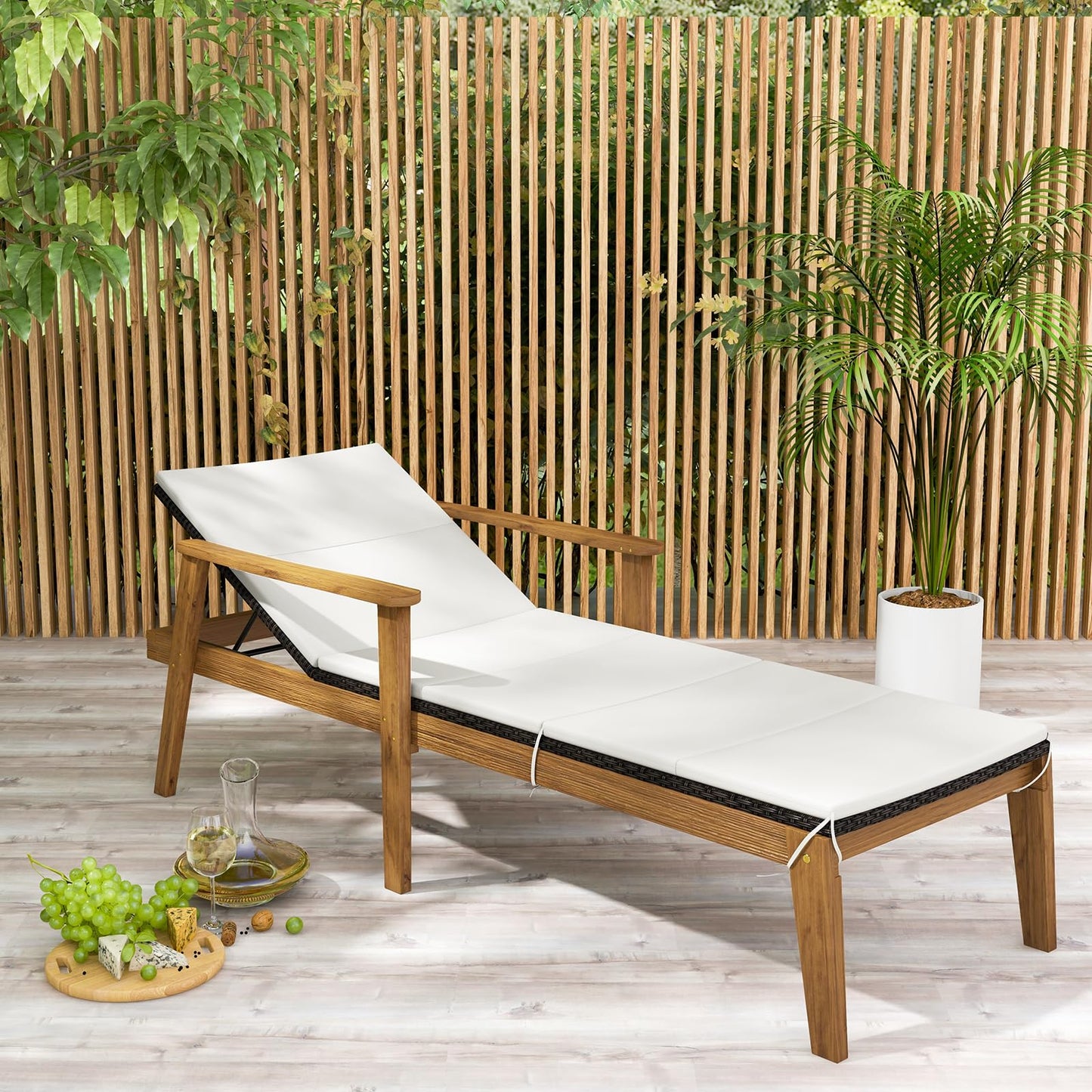 Tangkula Outdoor Chaise Lounge Chair Set, Rattan Patio Chaise with Armrests & 4-Level Backrest - HW72138-2