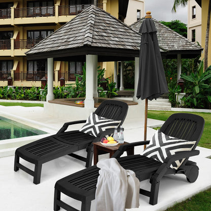 Tangkula Outdoor Chaise Lounge Chair, 5-Position Adjustable Recliner with Storage Box and Flexible Wheels - OP70717BK