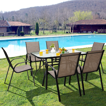 Tangkula Outdoor Furniture Set with 6 Stackable Armchairs & Dining Table - NP10407+