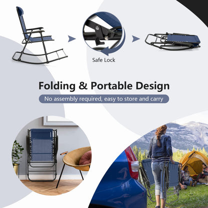 Tangkula Outdoor Folding Rocking Chair, No Assembly Required, Foldable Rocker Recliner with Headrest - OP3564BL