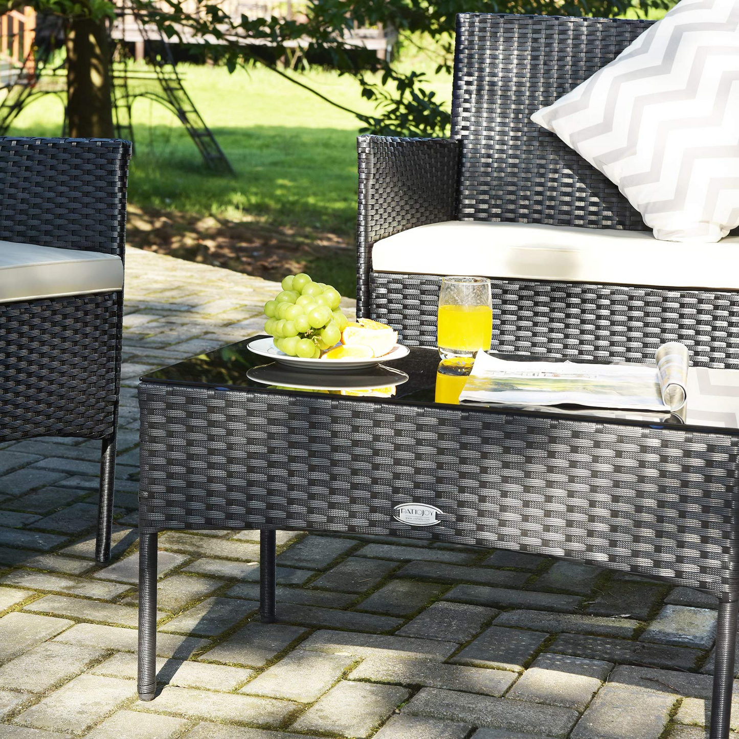 Tangkula Patio Furniture Set, Outdoor Wicker Conversation Set with Tempered Glass Coffee Table - HW65357