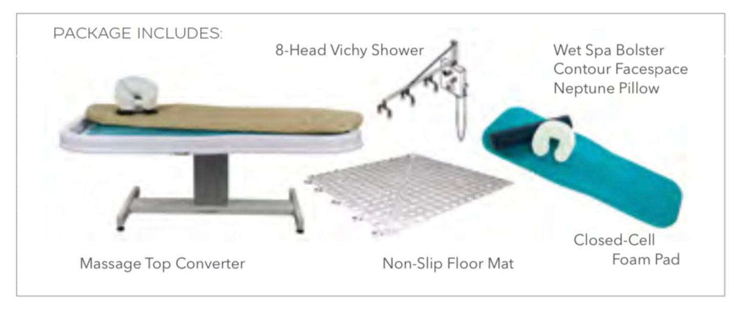 Touch America Neptune Battery Motorized Wet Table + 8-Head Vichy Shower Package for Aqua Massages - 82005+22003-0100