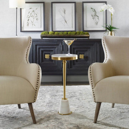 Uttermost Edifice White Marble Drink Table 25177 - 25177