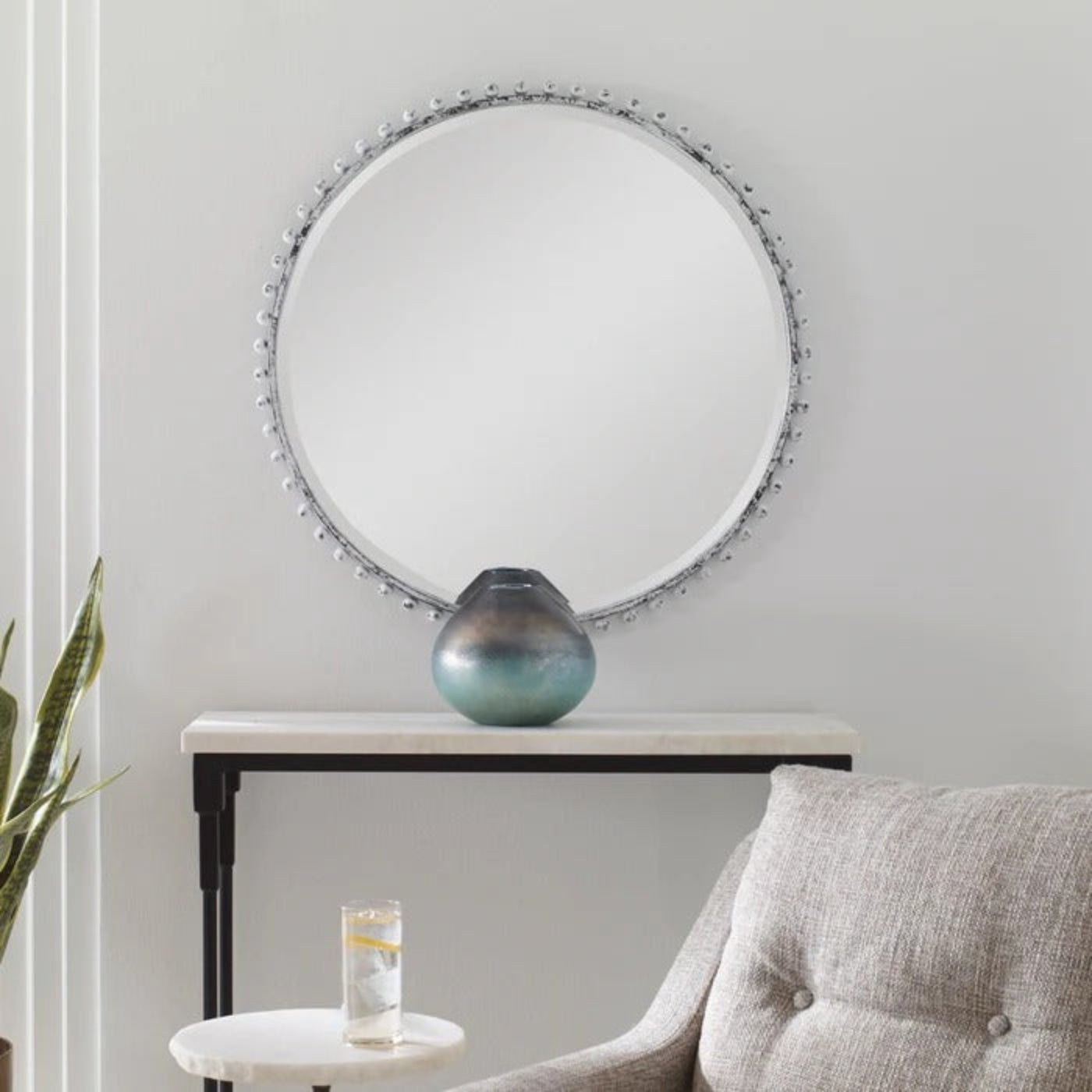 Uttermost Taza Aged White Round Mirror 09770 - 09770