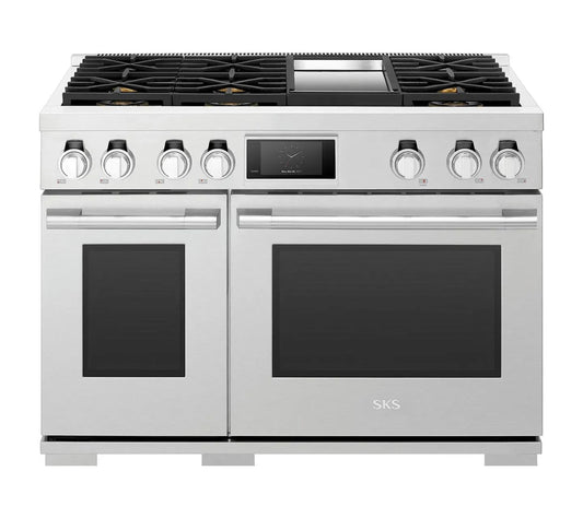 SIGNATURE KITCHEN SUITE SKSDR480GS 48-inch Dual-Fuel Pro Range with 6 Burners and Griddle - SKSDR480GS