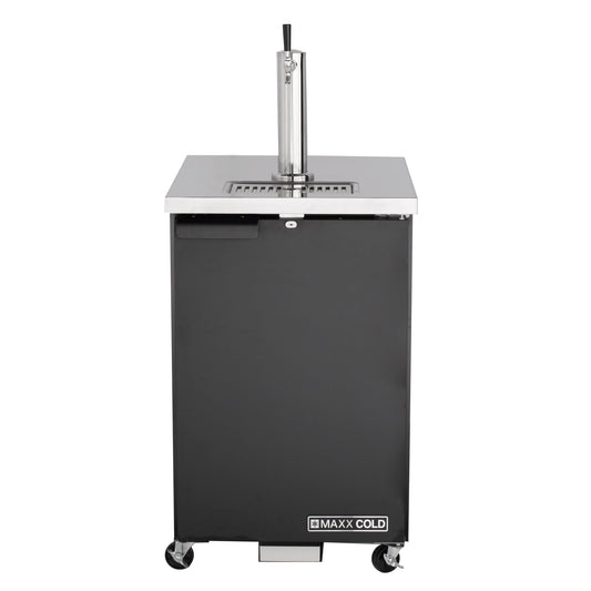 Maxx Cold Single Tower Beer Dispenser, 23.3"W, 7.2 cu. ft., 1 Barrel/Keg (204L) Storage Capacity, in Black with Stainless Steel Top - MXBD24-1BHC