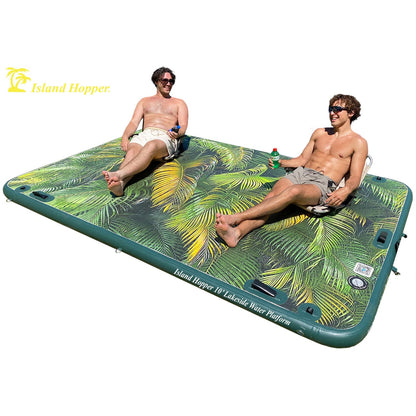 Island Hopper 10′ Lakeside Topical Graphic Series Inflatable Floating Dock and Bouncer Slide - LKS-BUDDY-10