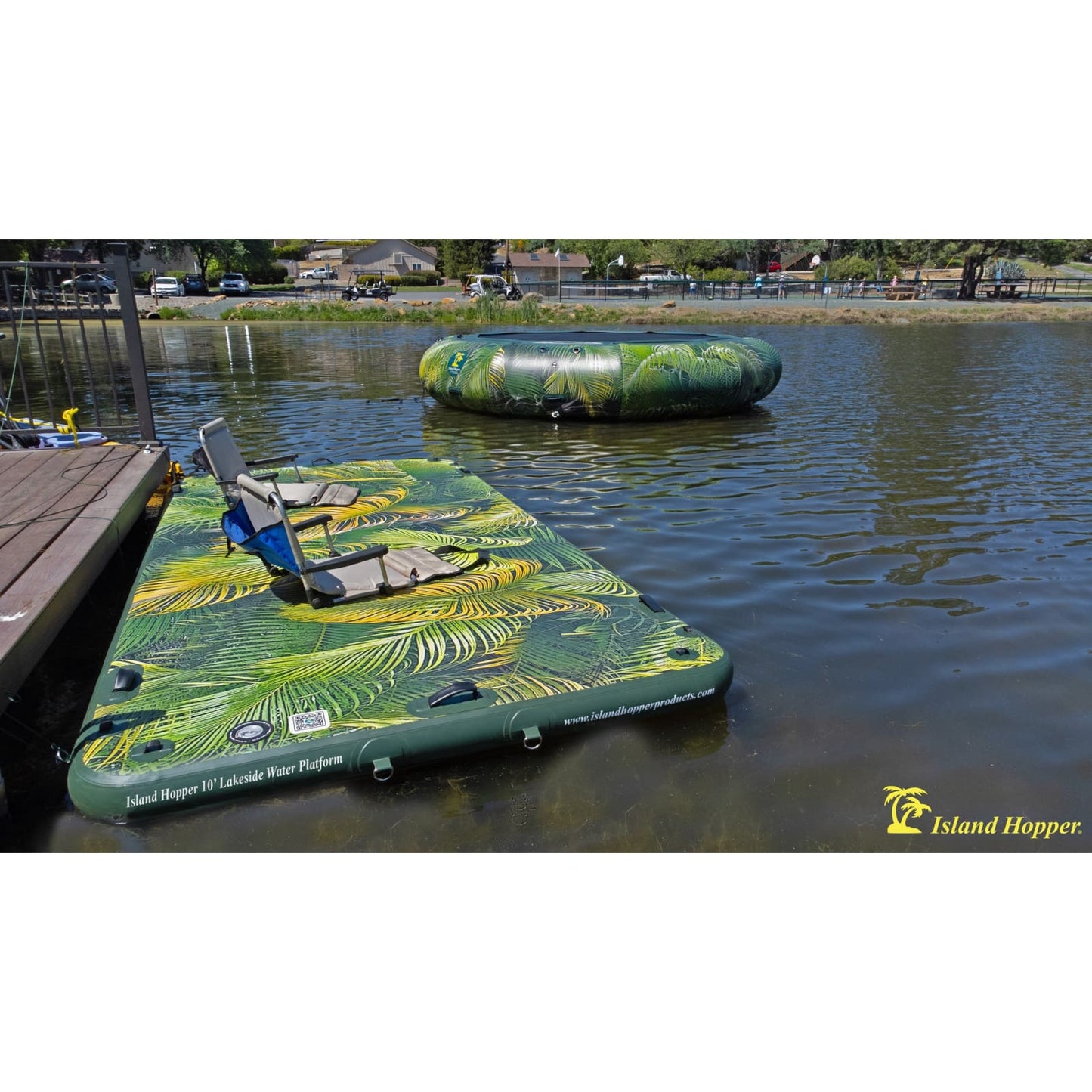 Island Hopper 10′ Lakeside Topical Graphic Series Inflatable Floating Dock and Bouncer Slide - LKS-BUDDY-10