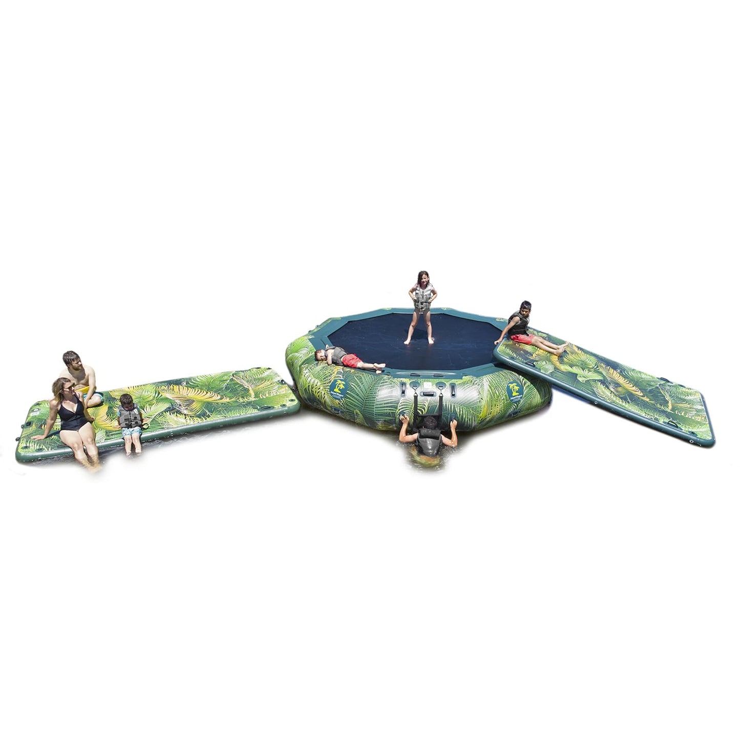 Island Hopper 15’ Water Bouncer Lakeside Water Park with 1 Lakeside Platform/Slide - LKS-WTRPRK15